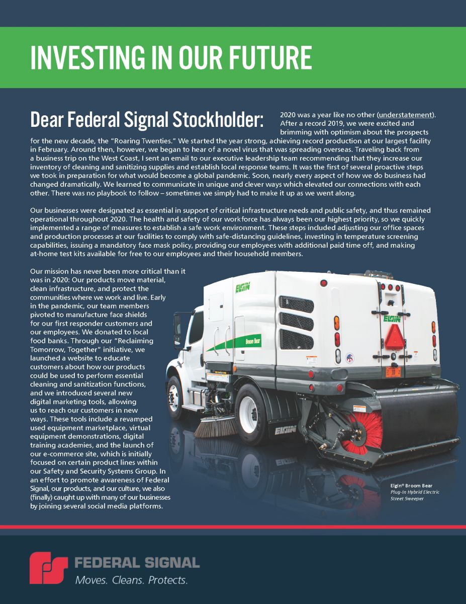 2021 Federal Signal Letter to Stockholders